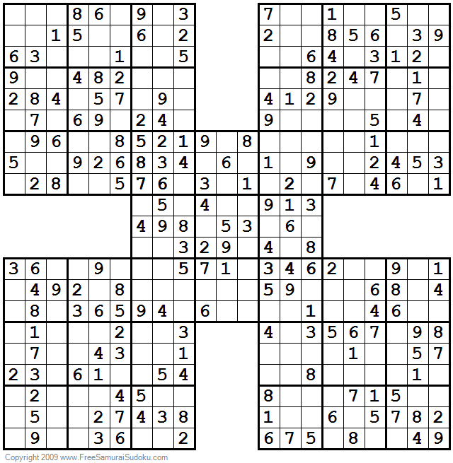 Easy Samurai Sudoku Printable