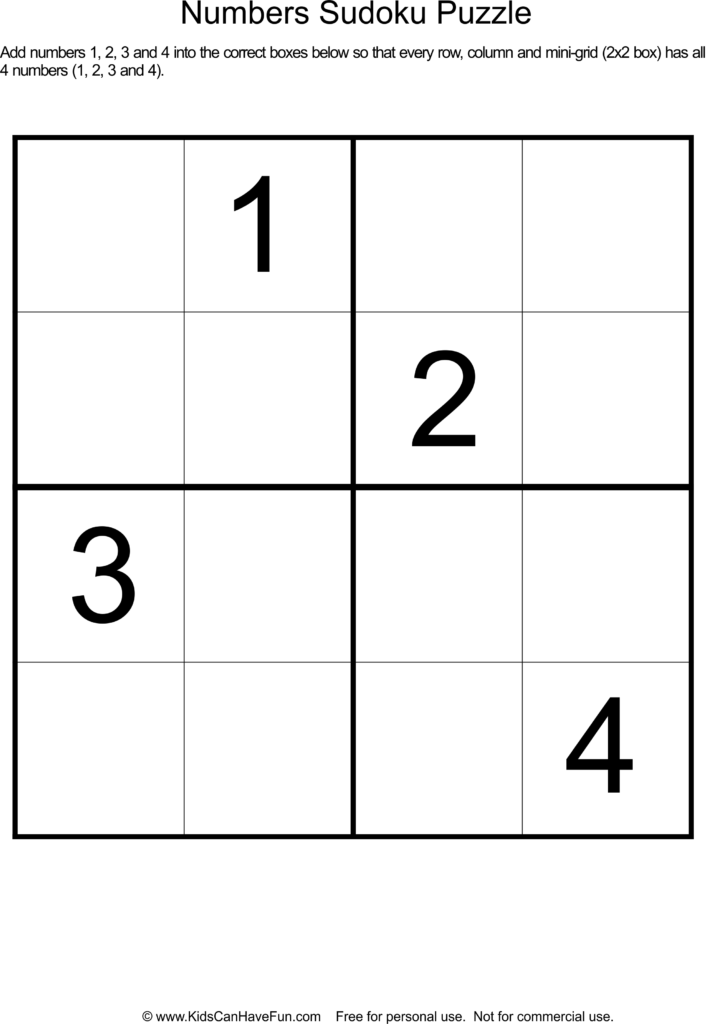 2X2 Sudoku Printable Printable Template Free