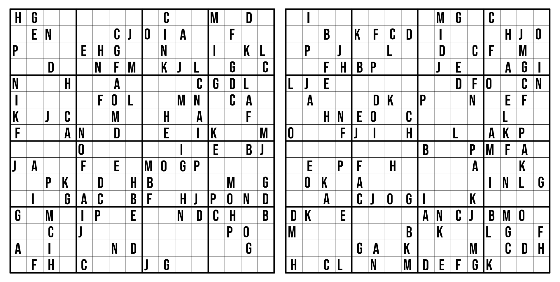 Printable 16x16 Sudoku Puzzles