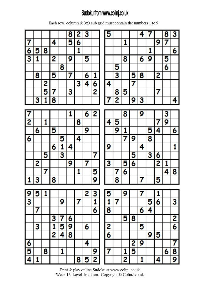 6 By 6 Sudoku Printable