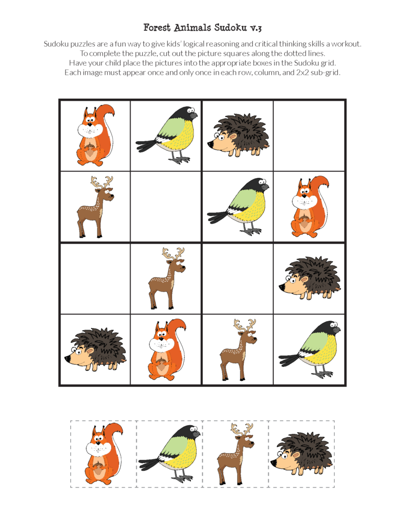 Forest Animals Sudoku Free Printables Sudoku Puzzles