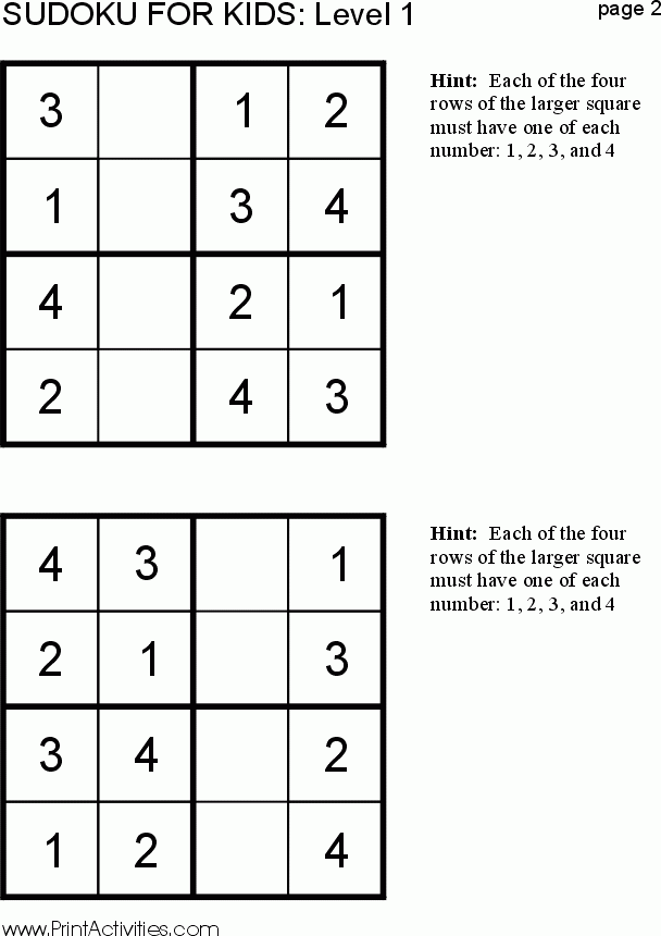Free Kid Sudoku Puzzle 4x4 Puzzel Spelletjes Oefeningen