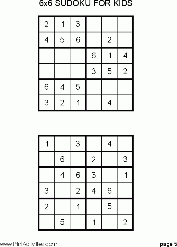 Printable Sudoku For Kids 6x6