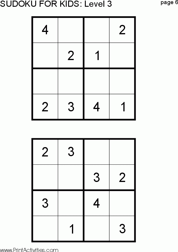 Free Kid Sudoku Puzzle Level 3 Page 6 Sudoku Puzzles
