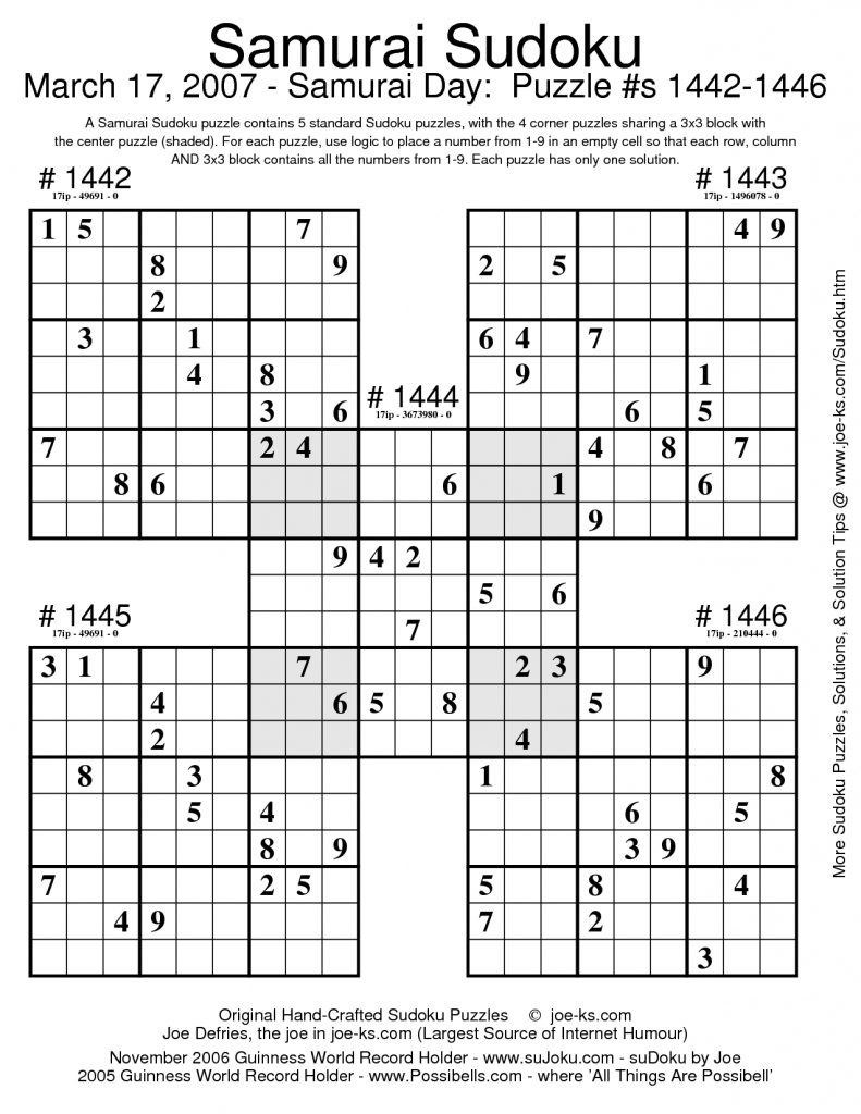 Free Printable Samurai Sudoku Games