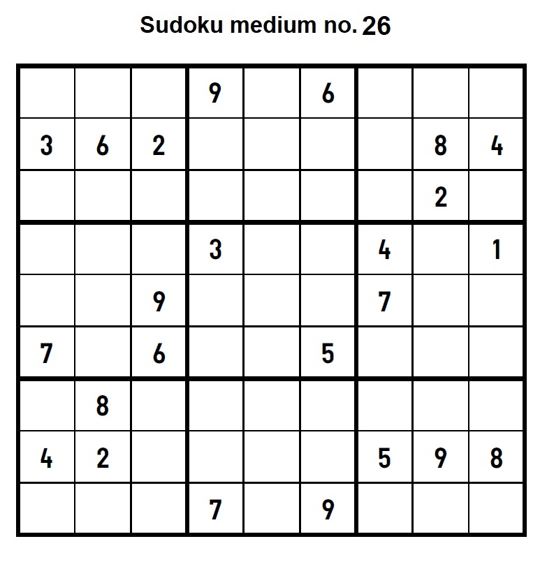 Free Printable Medium Level Sudoku