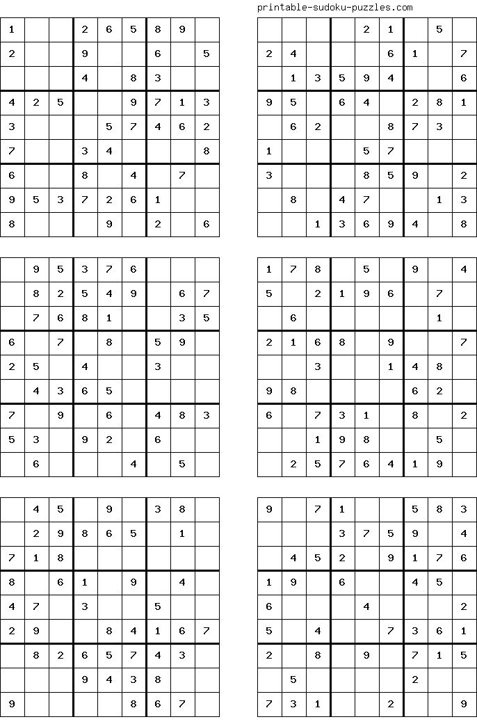 Free Printable Sudoku Puzzles 6 Per Page