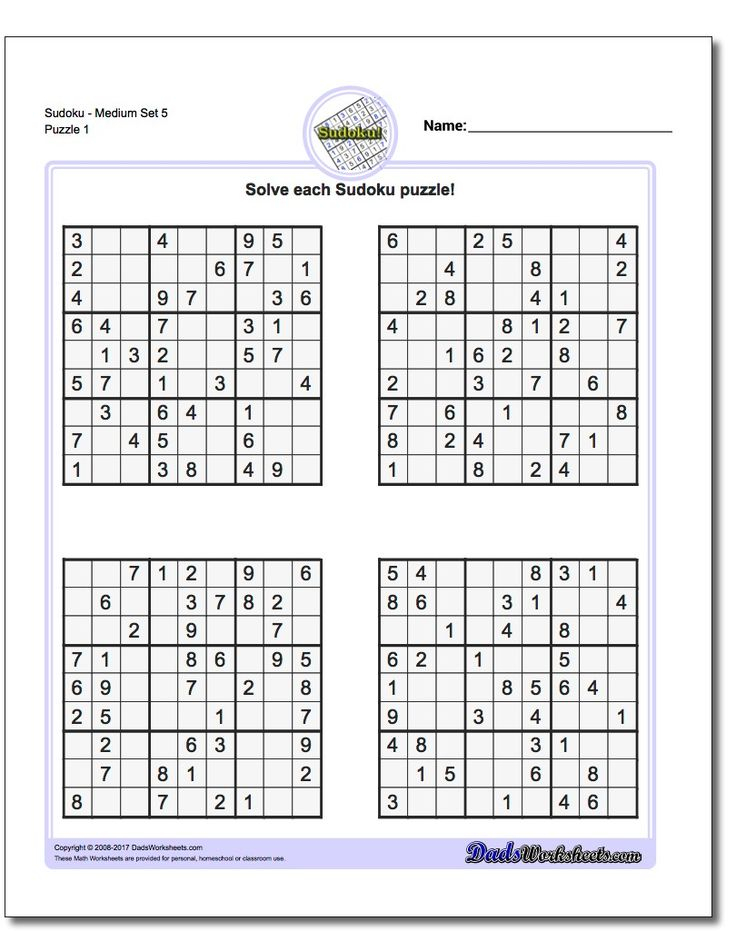 Printable Medium Sudoku Https Www Dadsworksheets