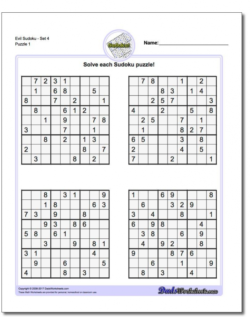 4 Square Sudoku Printable