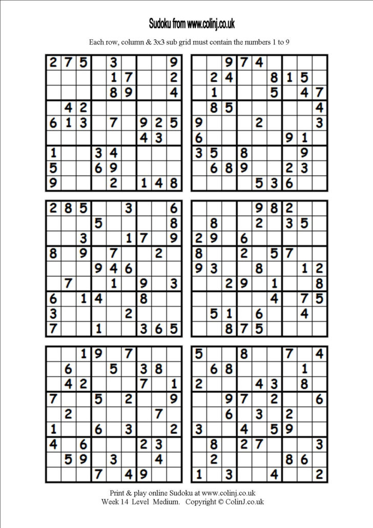 Printable Sudoku 6 Per Page Easy