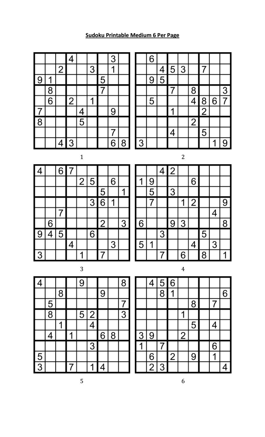 Printable Sudoku 6 Per Page