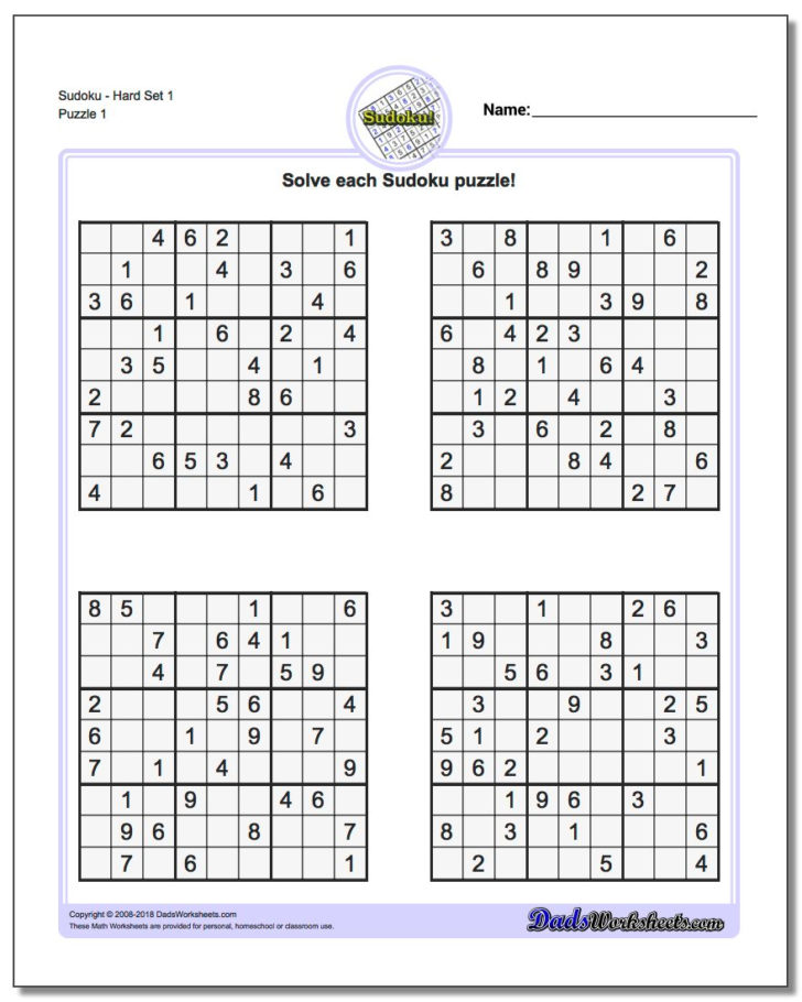Printable Hard Sudoku Sheets