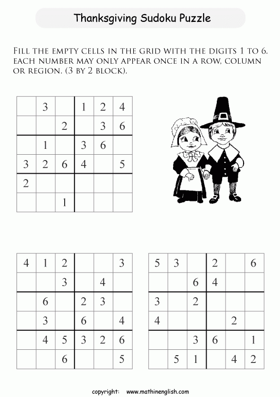 Printable Thanksgiving Sudoku Puzzles For Kids And Math