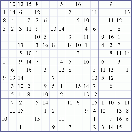 16 Square Sudoku Printable