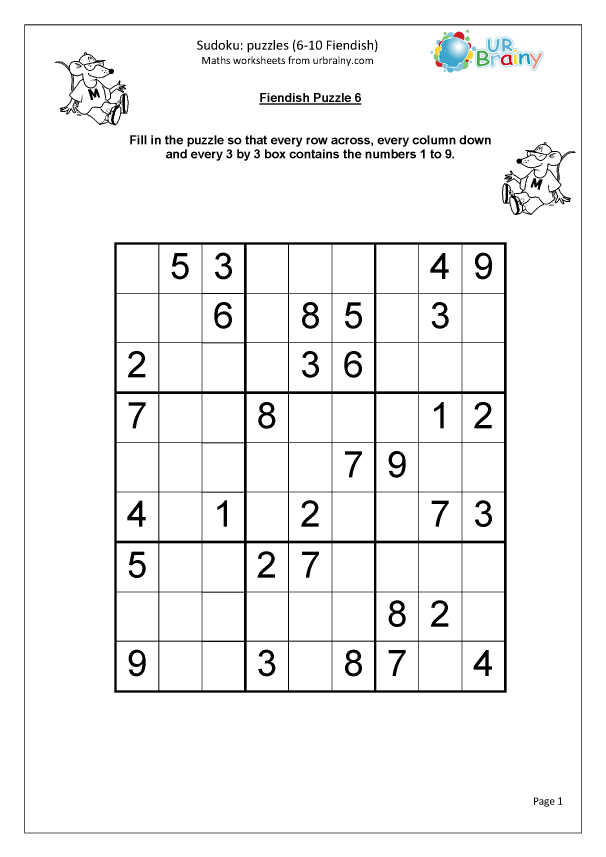 Sudoku 6 To 10 Fiendish Wet Break Holiday Activities