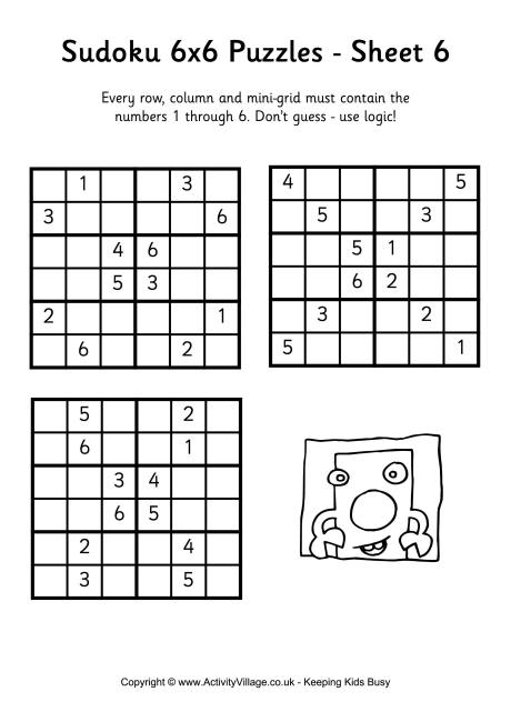 6 By 6 Sudoku Printable