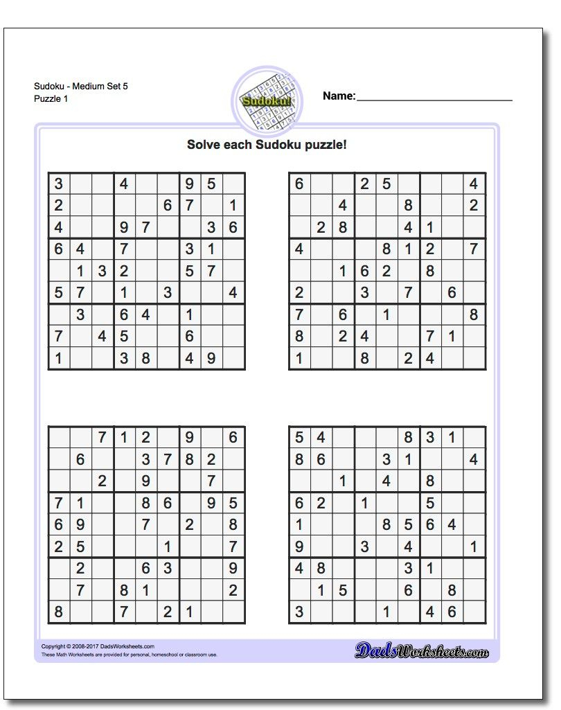 Medium Level Printable Sudoku