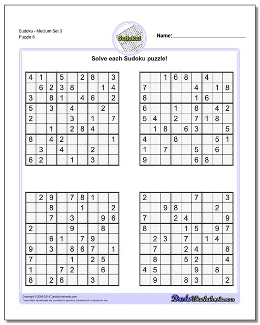 Medium Difficulty Sudoku Printable
