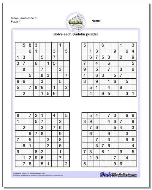 Sudoku Medium Difficulty Printable