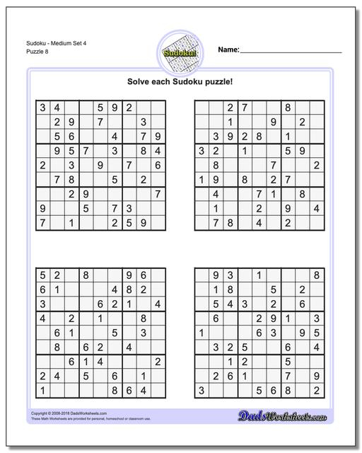 Sudoku Medium Difficulty Printable