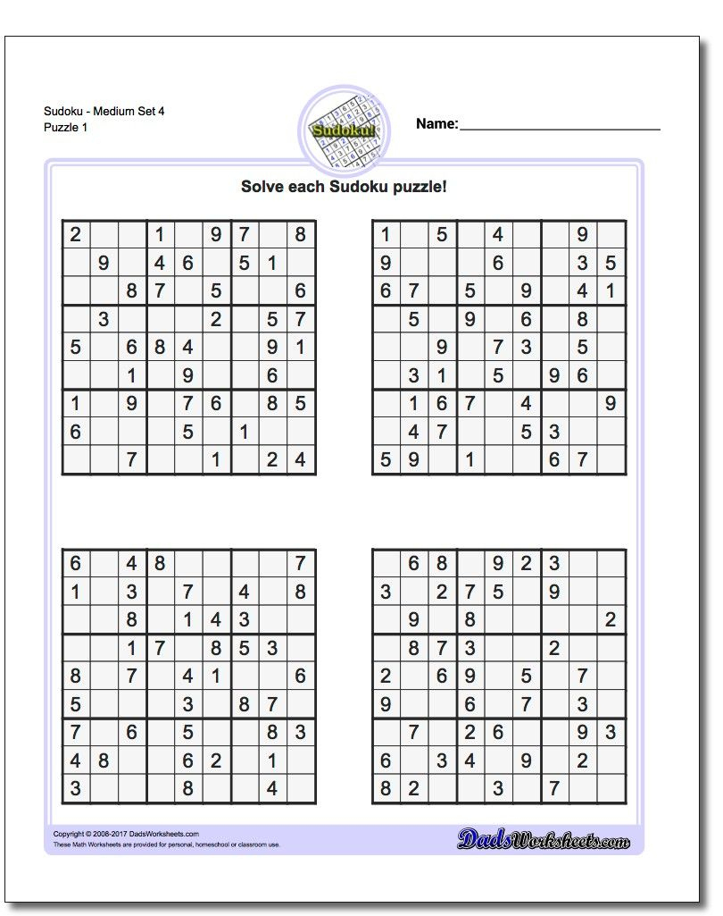 Medium Level Sudoku Printable