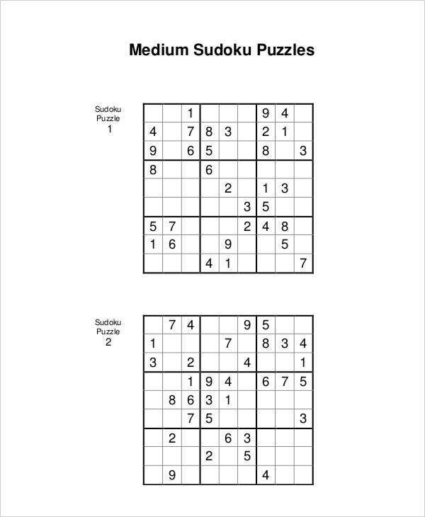 Medium Sudoku Printable Pdf