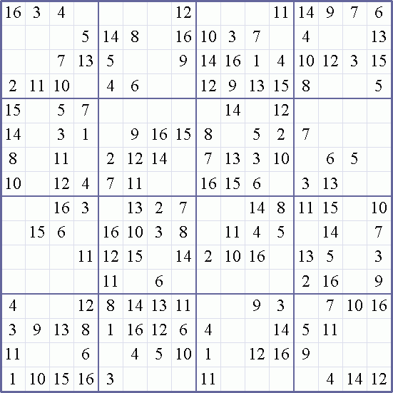 Sudoku 16x16 Easy Printable