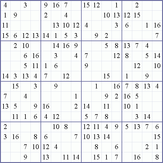 Sudoku 16x16 Easy Printable