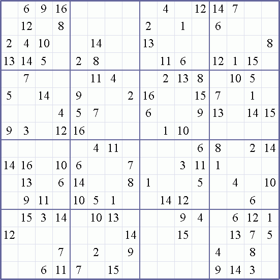 Sudoku 16x16 Hard Printable