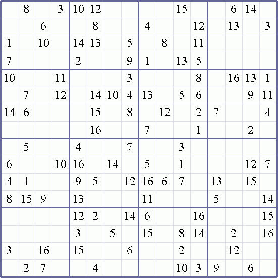 Sudoku 16x16 Hard Printable