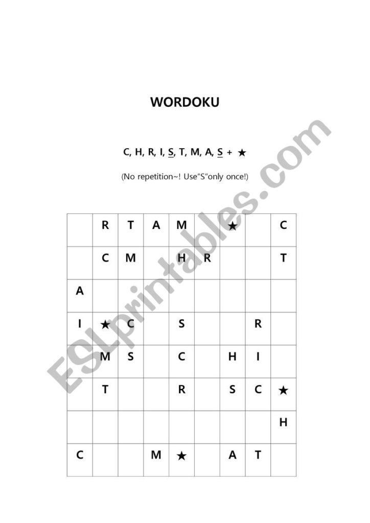 WORDOKU Christmas ESL Worksheet By Sunny928928