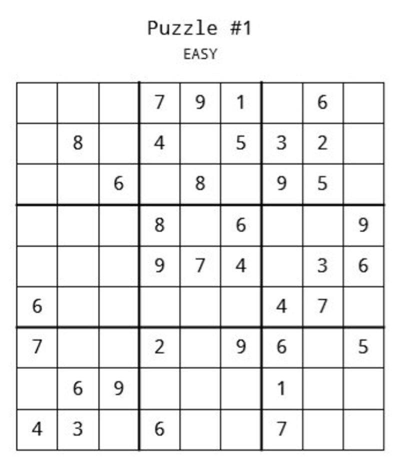 100 Easy Printable Sudoku Puzzles Instant Download Large