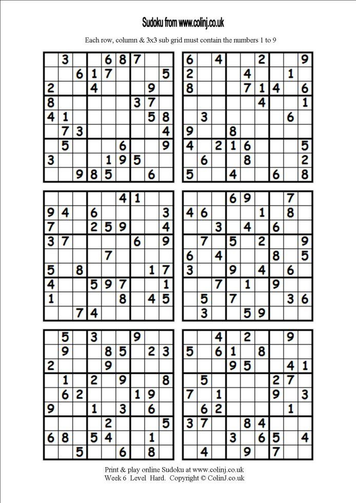 Free Sudoku Printable 6 Per Page Sudoku Printable