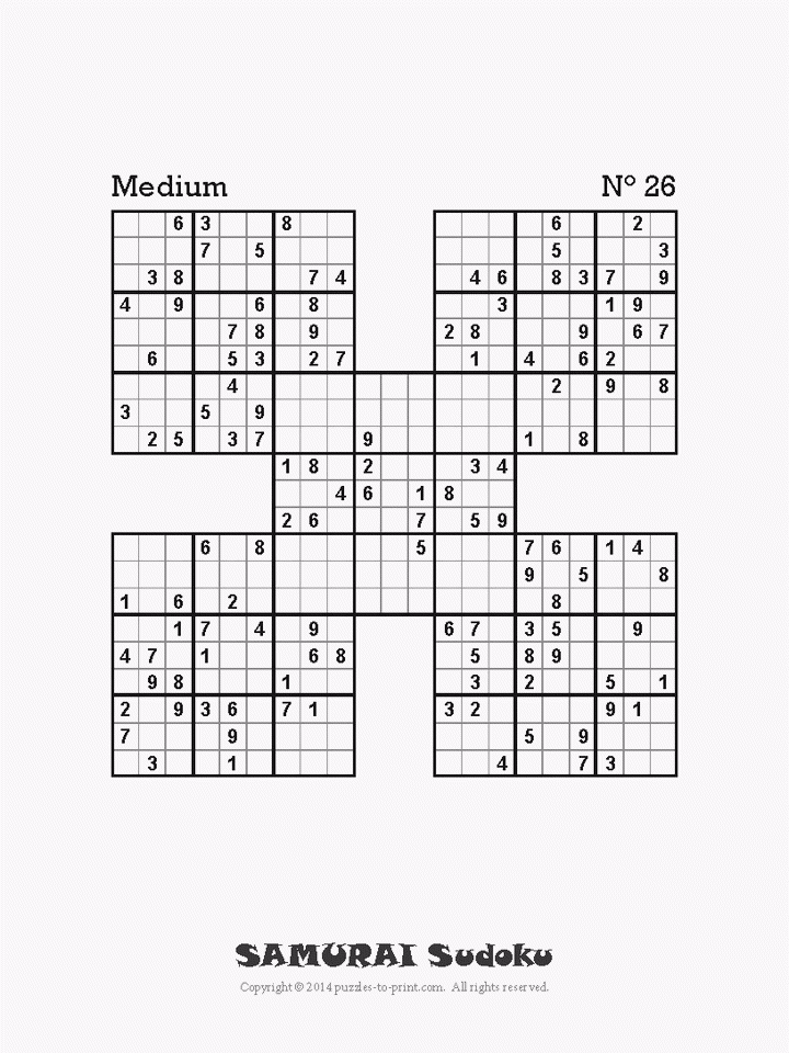 Medium Samurai Sudoku Printable