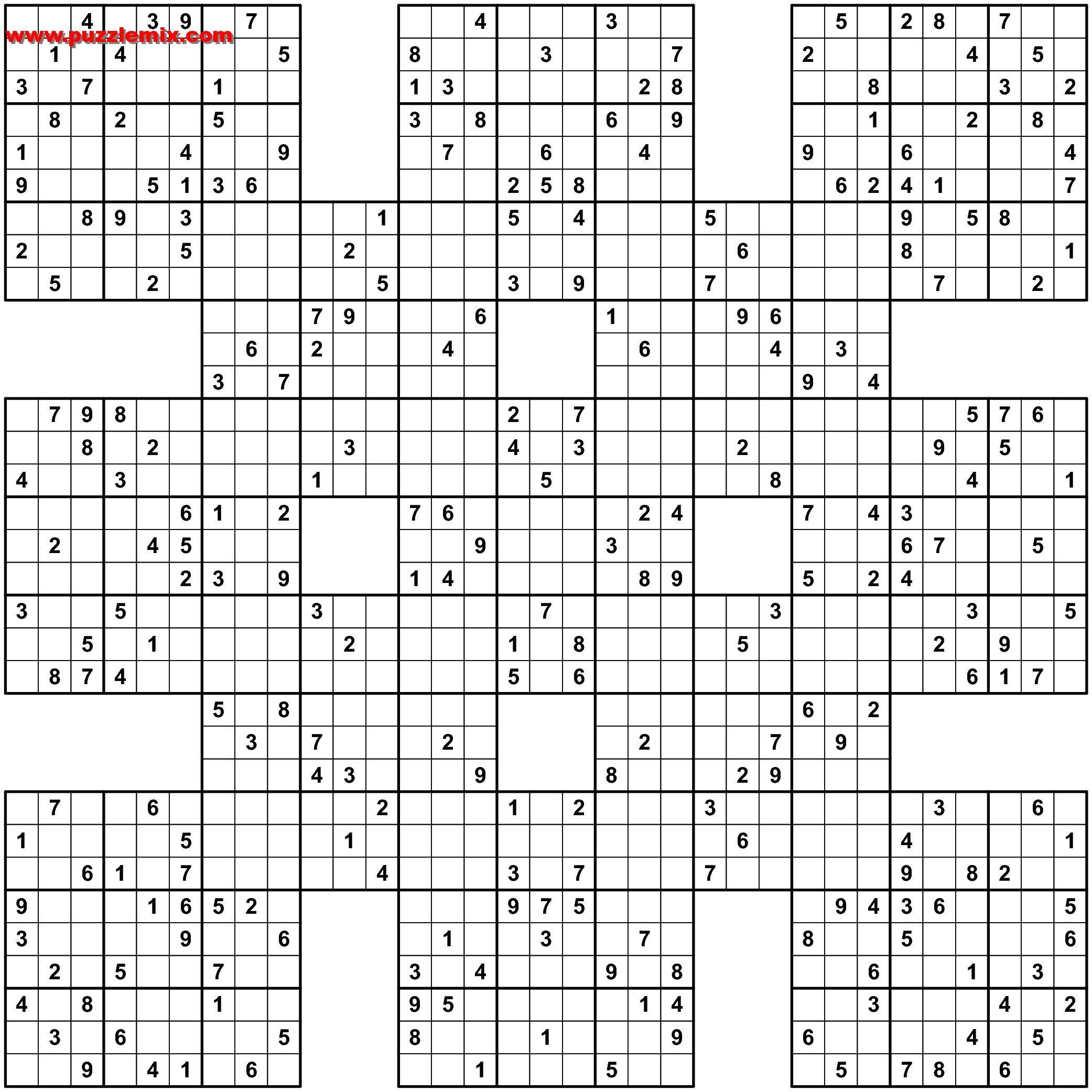 Free Printable 13 Grid Samurai Sudoku