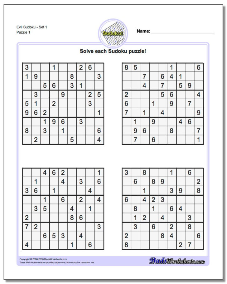 Free Printable Sudoku Evil
