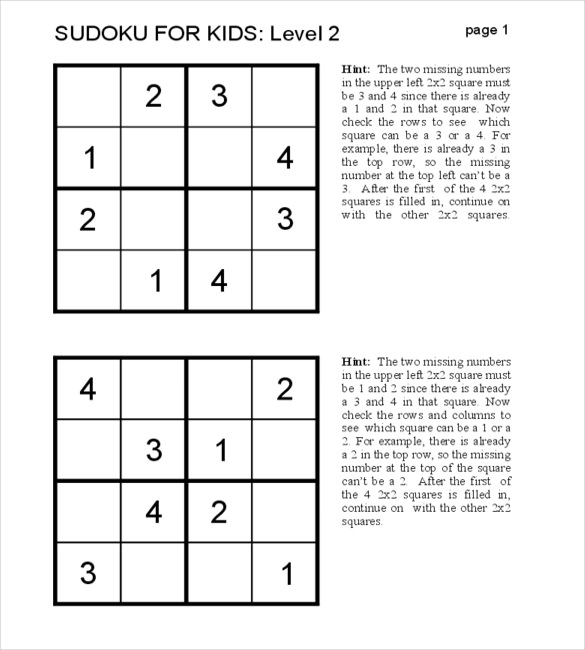 Printable Sudoku For Kids Pdf