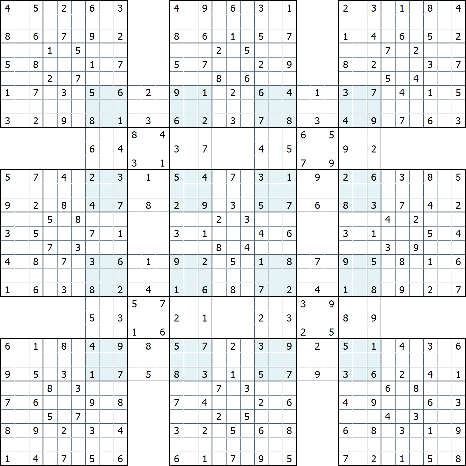 Free Printable 13 Grid Samurai Sudoku
