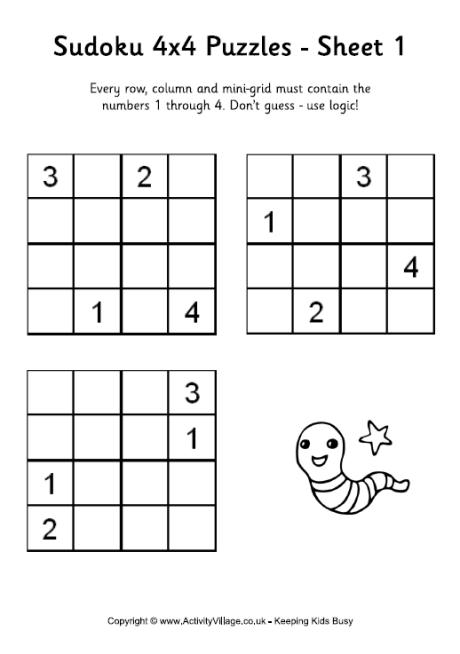 Printable Sudoku 4 X 4