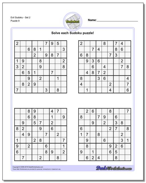 Free Printable Sudoku Evil