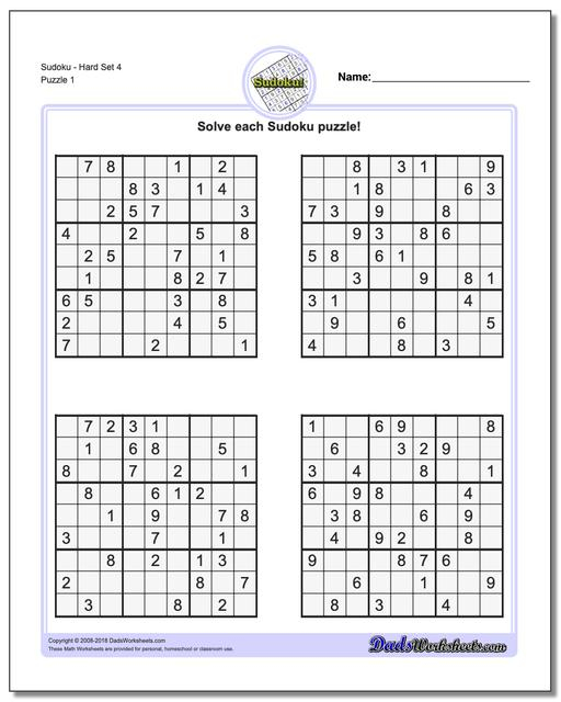 Printable Sudoku 4 Per Page Hard