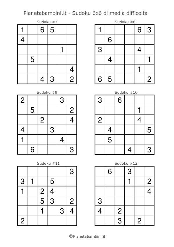 Sudoku Per Bambini 90 Schemi 6x6 Di Media Difficolt Da