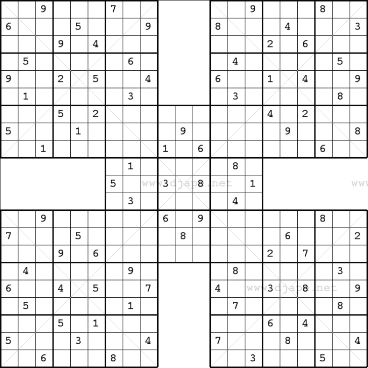 Printable Samurai Sudoku X