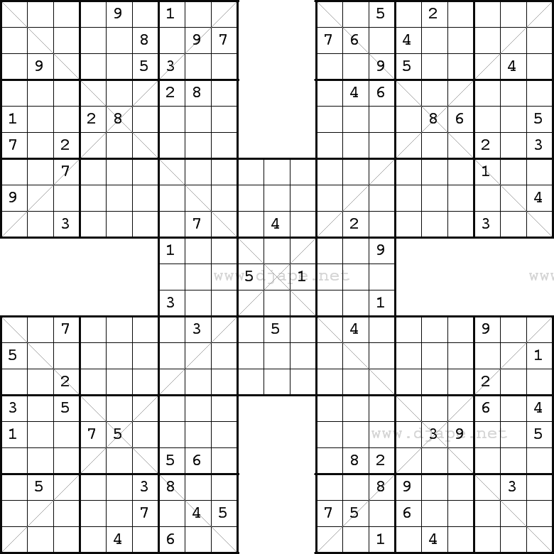 Printable Samurai Sudoku X