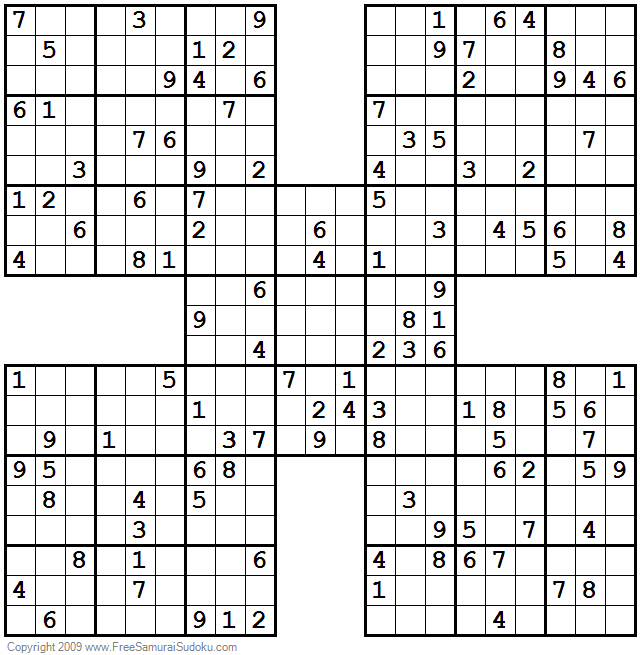 Samurai Sudoku Printable 1001