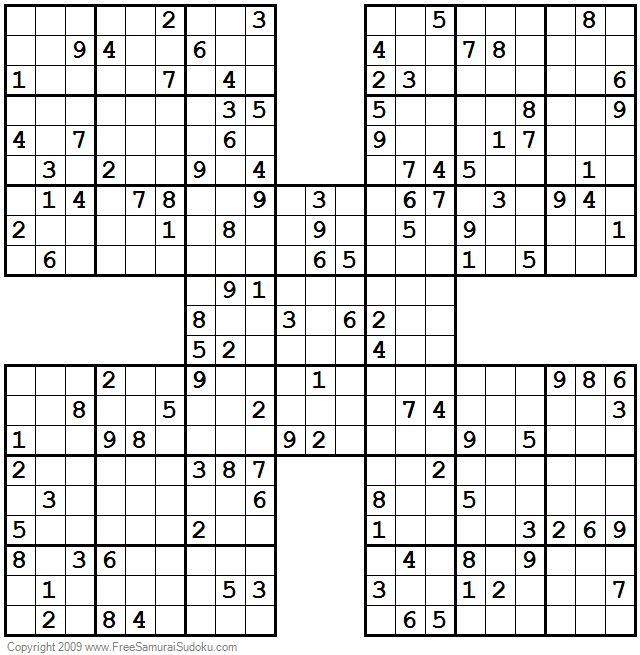 Printable Samurai Jigsaw Sudoku