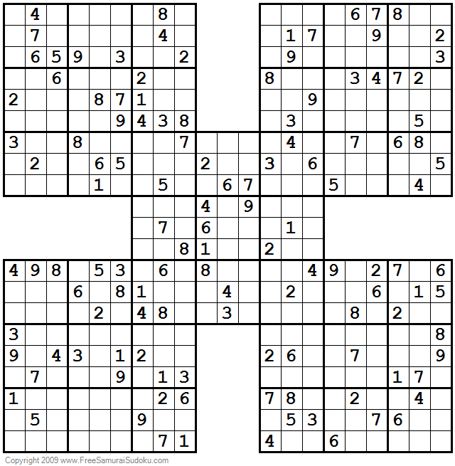 Hard Printable Samurai Sudoku