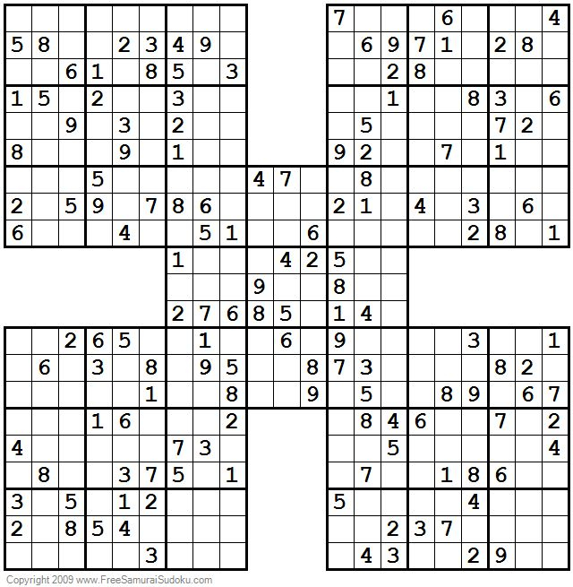 Moderate Samurai Sudoku Printable