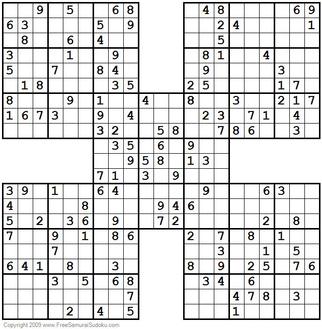 Moderate Samurai Sudoku Printable