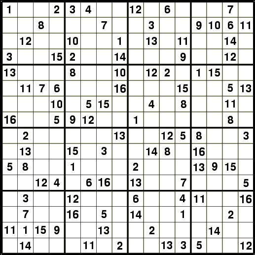 16x16 Sudoku Numbers Only Printable